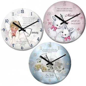 Taufuhr - Kuppelglas - Kinderuhr mit Namen und Taufdatum